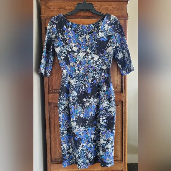 ERDEM MELANIE SCOOPBACK BLUE FLORAL MIDI DRESS US 6 NWOT - Picture 2 of 16